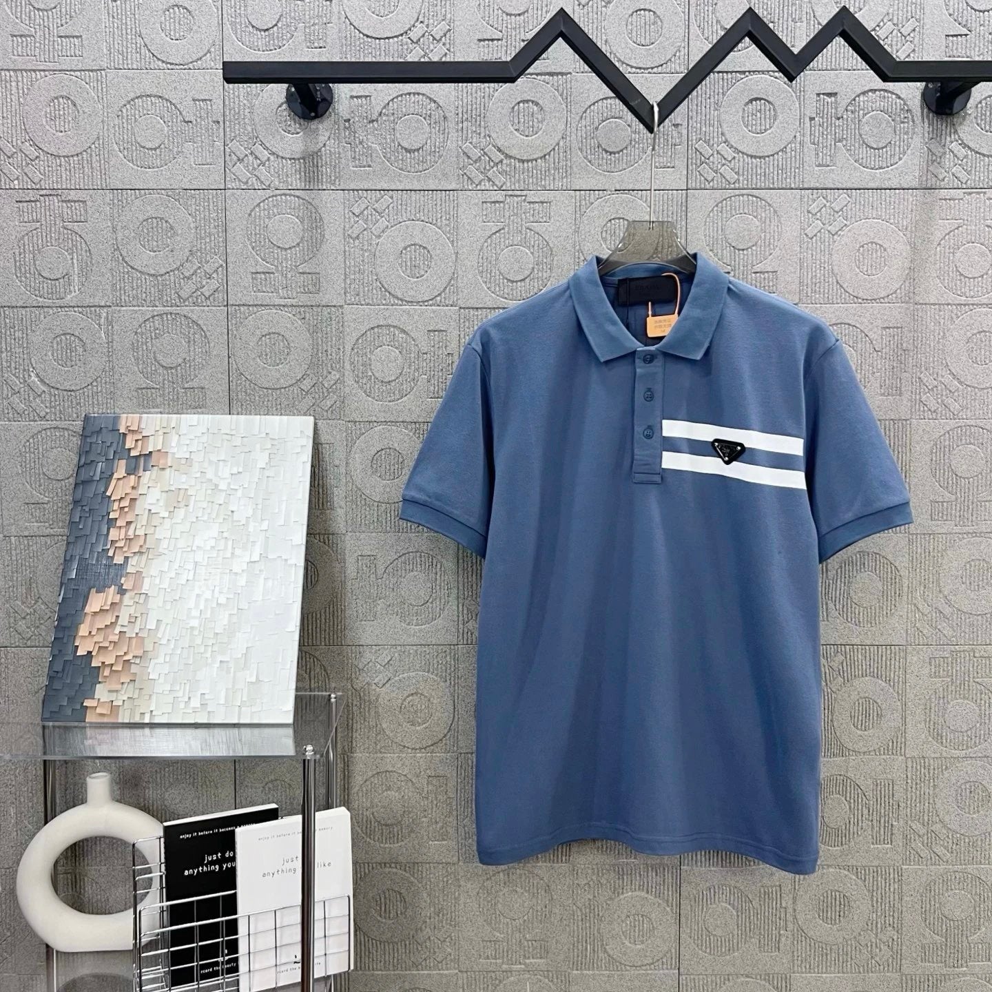 PRADA T-shirt Chest Triangle Logo Letter Patchwork logoPOLO Short Sleeve Turn-down Collar Shirt Unisex Summer Loose Fit T Business Commuter Short Sleeve Shirt Plus Size