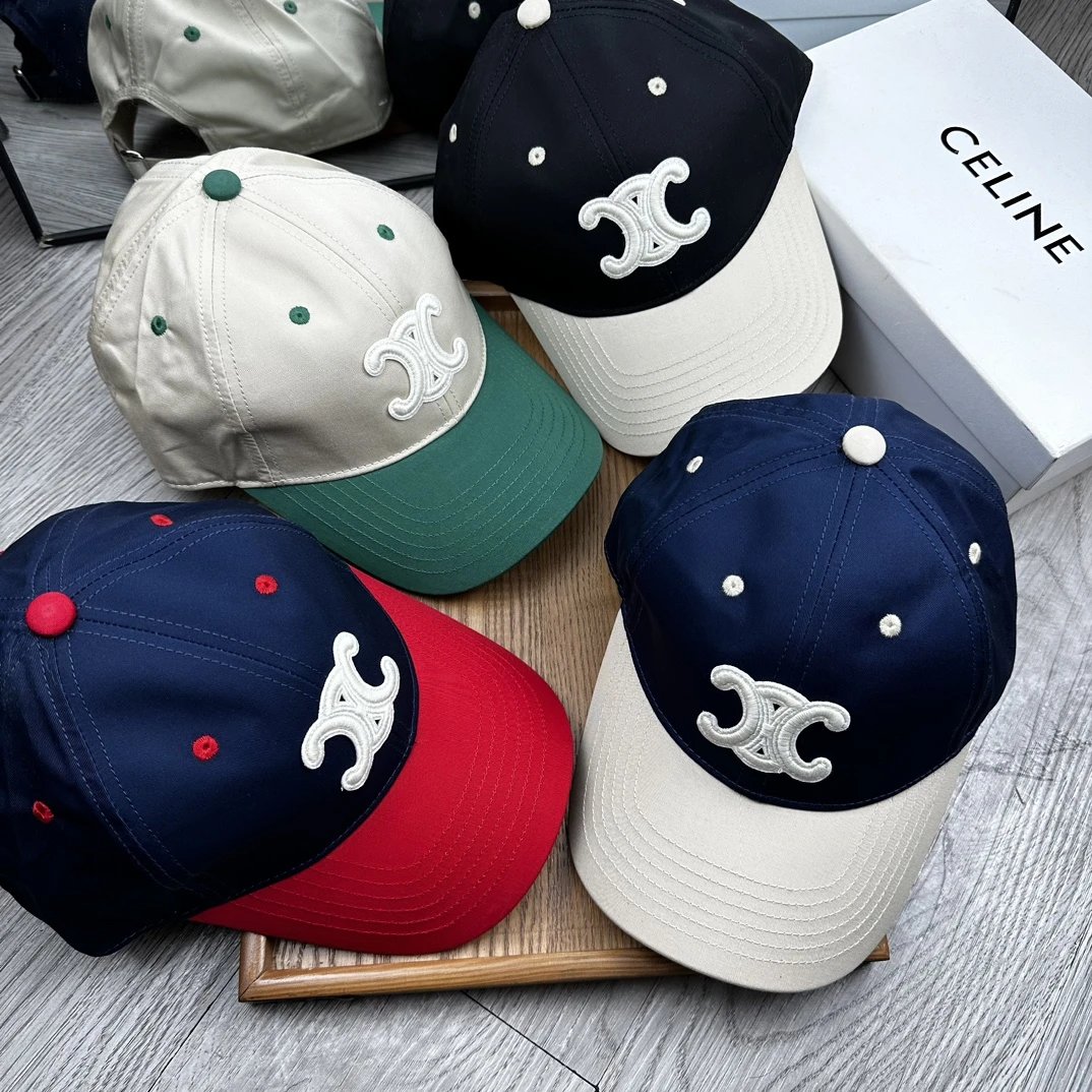 Celine Hat Color-Block Logo logo Baseball Cap Sunshade Sun Protection Duckbill Cap Slimming Face Curved Brim Versatile Large Head Circumference Sports Hat Unisex Couple Style