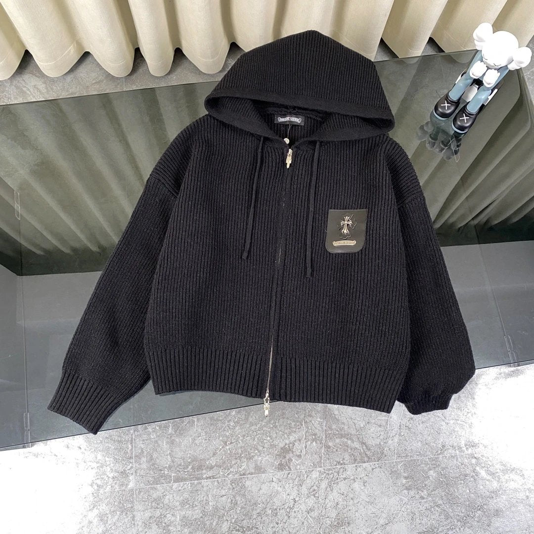 Chrome Hearts Sweater Classic Heavy Zipper Chest Knit Sweater Hooded Jacket Unisex