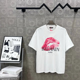 Balmain T-shirt Red Lip Kiss Print on the Chest logo round Neck Short Sleeve25ss New pure cotton T Unisex T-Shirt OS Drop Shoulder Loose Fit Base Shirt Top T-Shirt Short Sleeve