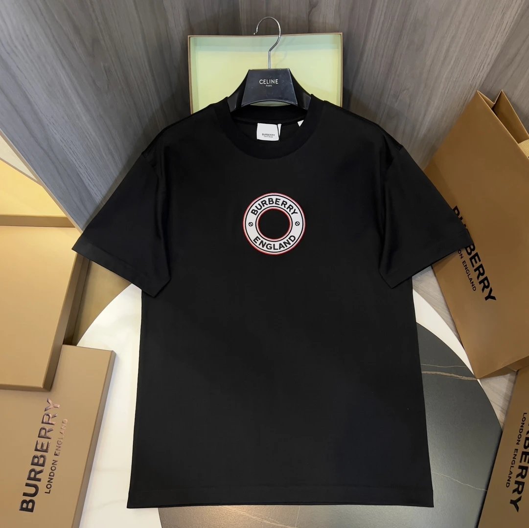 Burberry T-shirt Chest Logo Round Embroidery logo round Neck Short Sleeve25ss New Pure Cotton Unisex Style T T-shirt OS Loose Fit Base Shirt Top Half Sleeve T-Shirt