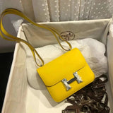 Hermes women's bag Top version 【H Handmade Custom】Stewardess Bag Constance Bag constance Silver Buckle Gold Buckle EP Women's Leather Crossbody Shoulder Bag2424