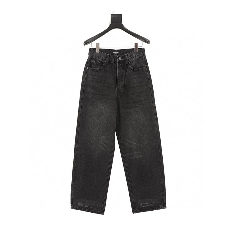 Balenciaga Jeans Washed Black Loose Wide Leg Jeans for Men and Women