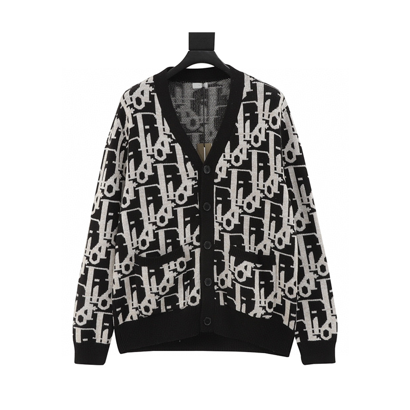 Dior Sweater Full Printed Presbyopic Brocade Sweater Cardigan for Men and Women