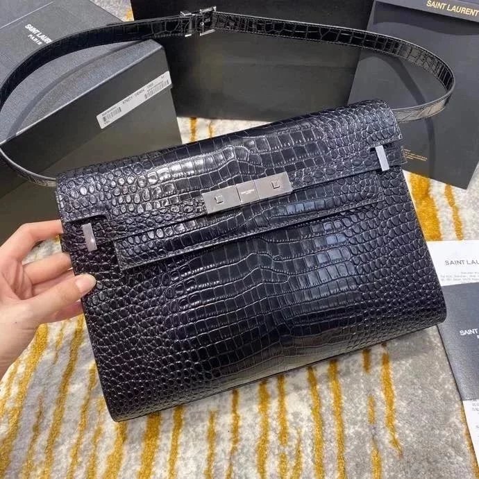 YSL Women's Bag Top version 【Level Surrogate Shopping】Following Niki After the New Manhattan Manhattan France hass Toothpick Pattern Calf Leather Crocodile Pattern Cowhide Is Very kelly Baguette Bag Manhattan Baguette Bag Large29cm Small Size24cm