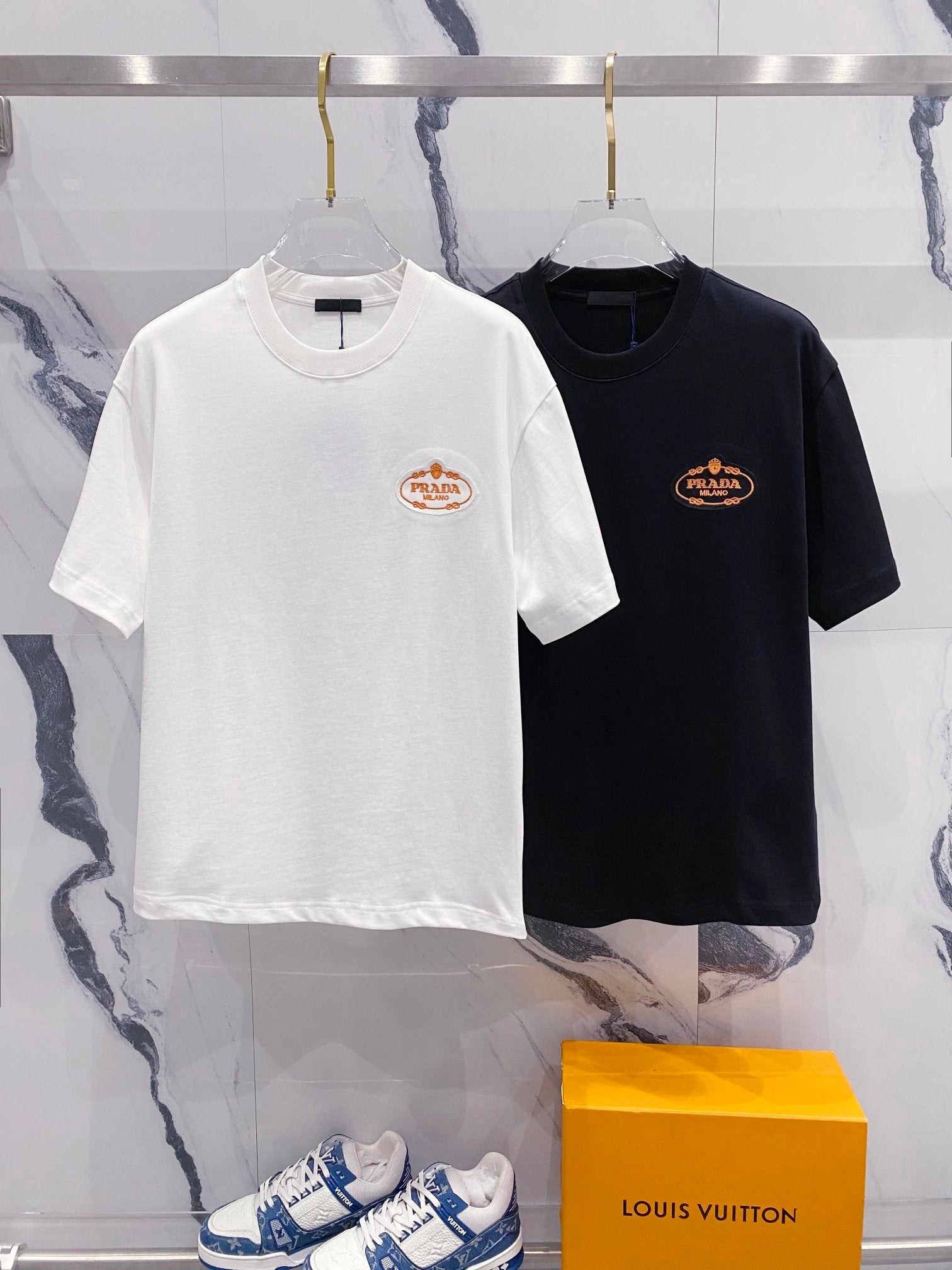 PRADA T-shirt Crown Embroidery Small Letters LOGO Logo Crew Neck Short Sleeve Pure Cotton Unisex T T-shirt OS Loose Fit Casual T-Shirt