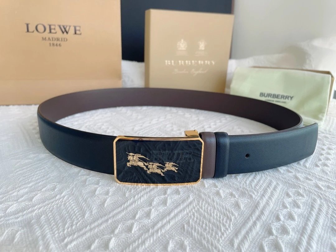 Burberry Belt Top version 【Full Package】New Men's Leather Belt Width3.5cm Double-Sided Imported First Layer Calfskin Full Grain Leather Genuine Goods Quality Original Factory Pin Buckle Letters Rotating Buckle Counter Full Set Gift Box Packaging B Home Be