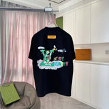 Louis Vuitton LV T-shirt Back Letter Cloud Skull Graffiti Print logo round Neck Short Sleeve25ss New Pure Cotton Unisex Style T T-shirt OS Loose Fit Base Shirt Half Sleeve T-Shirt Top Half Sleeve