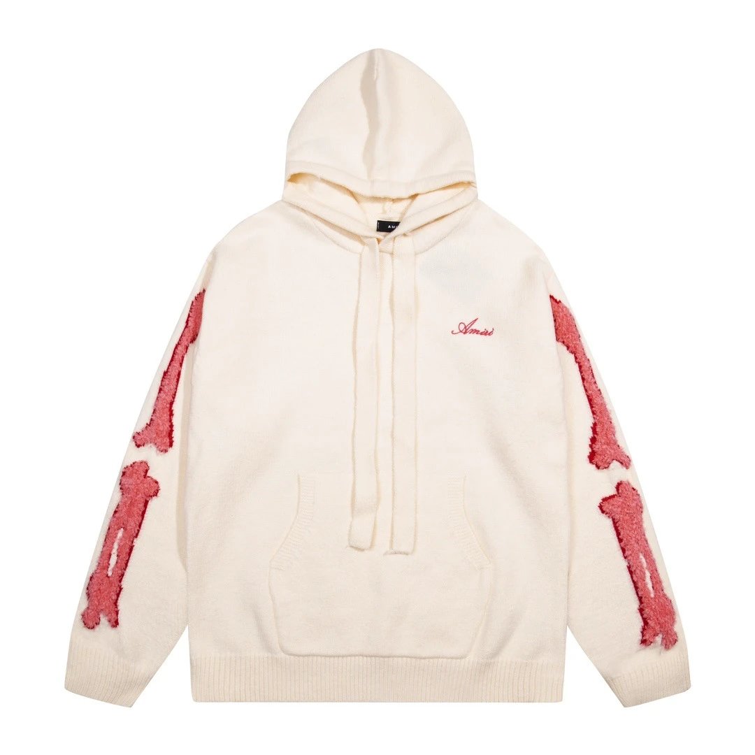 Amiri Hoodie 2024Autumn and Winter New Letters Logo Jacquard Tassel Destroyed Ripped Hoodie Sweater