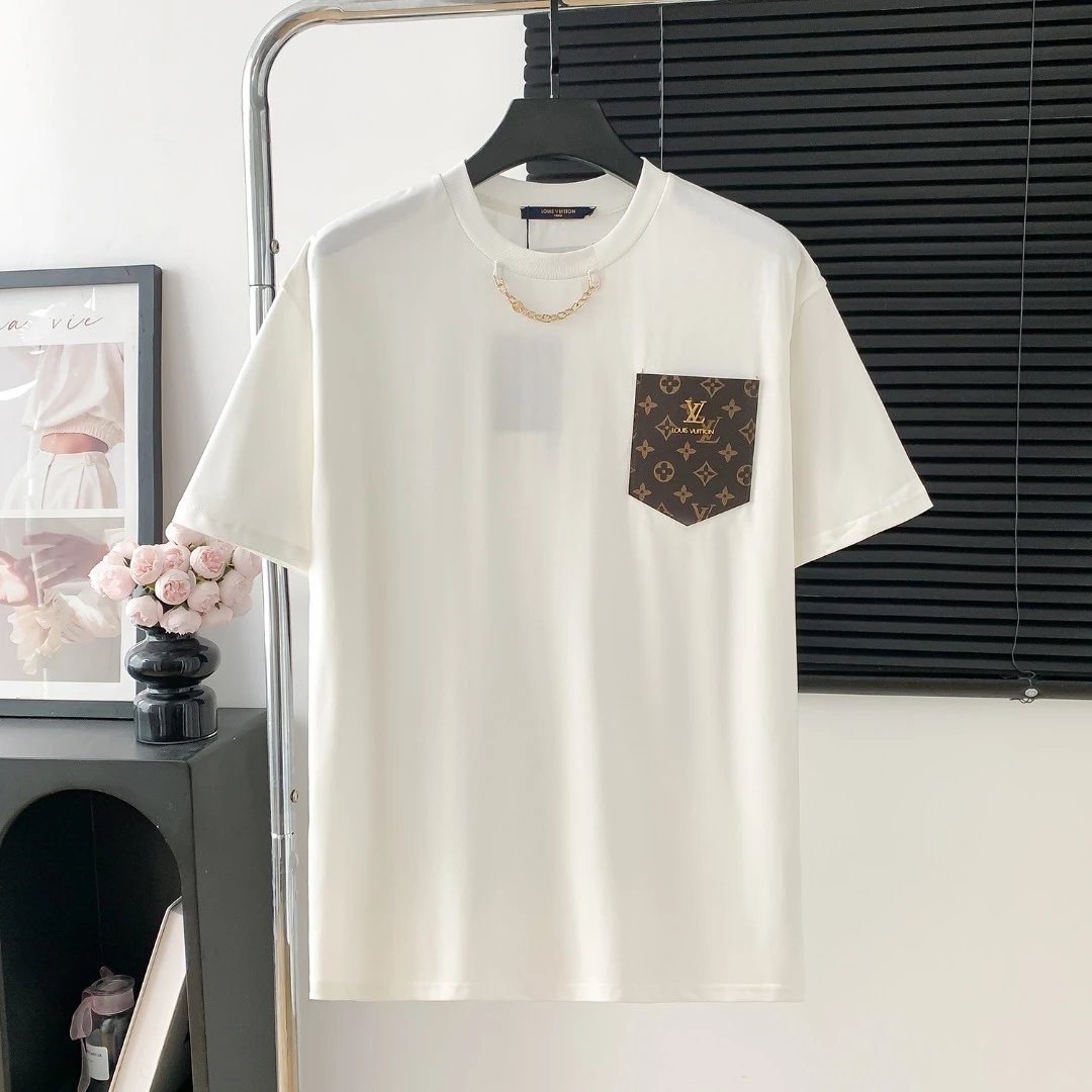 Louis Vuitton LV T-shirt Leather Pocket logo round Neck Short Sleeve25ss New Pure Cotton Unisex Style T Casual T-Shirt Base Layer Shirt OS Loose Fit Half Sleeve Top Plus Size