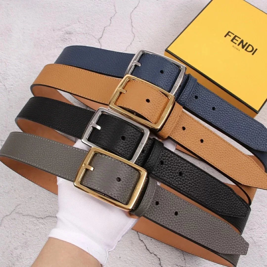 FENDI Belt Top version 【Spot High Quality】Leather Belt Men's Leather Business Pin Buckle Casual Belt