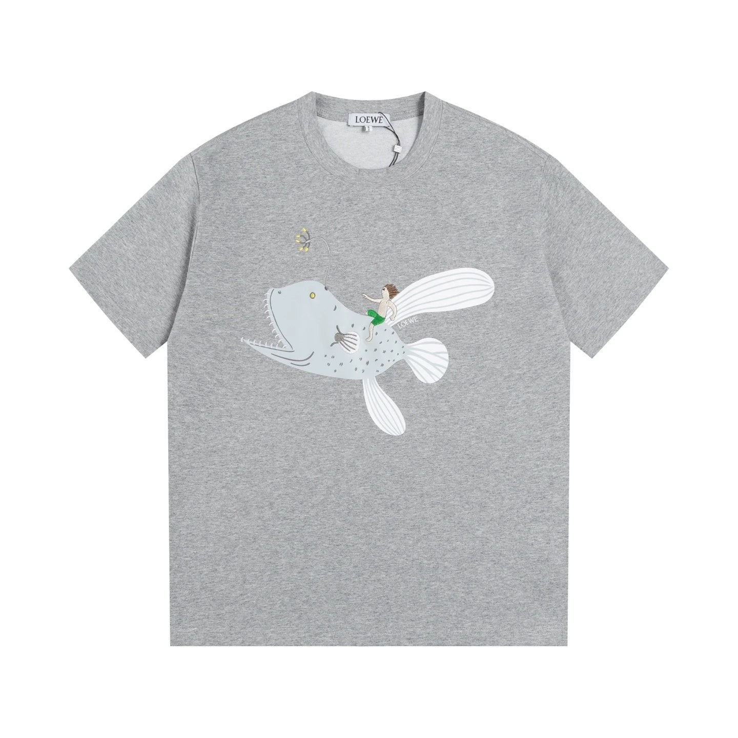 LOEWE T-shirt Whale Print Embroidery on the Chest logo round Neck Short Sleeve25ss New Pure Cotton Unisex Style T T-shirt OS Loose Fit Base Shirt Top Half Sleeve T-Shirt