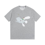 LOEWE T-shirt Whale Print Embroidery on the Chest logo round Neck Short Sleeve25ss New Pure Cotton Unisex Style T T-shirt OS Loose Fit Base Shirt Top Half Sleeve T-Shirt