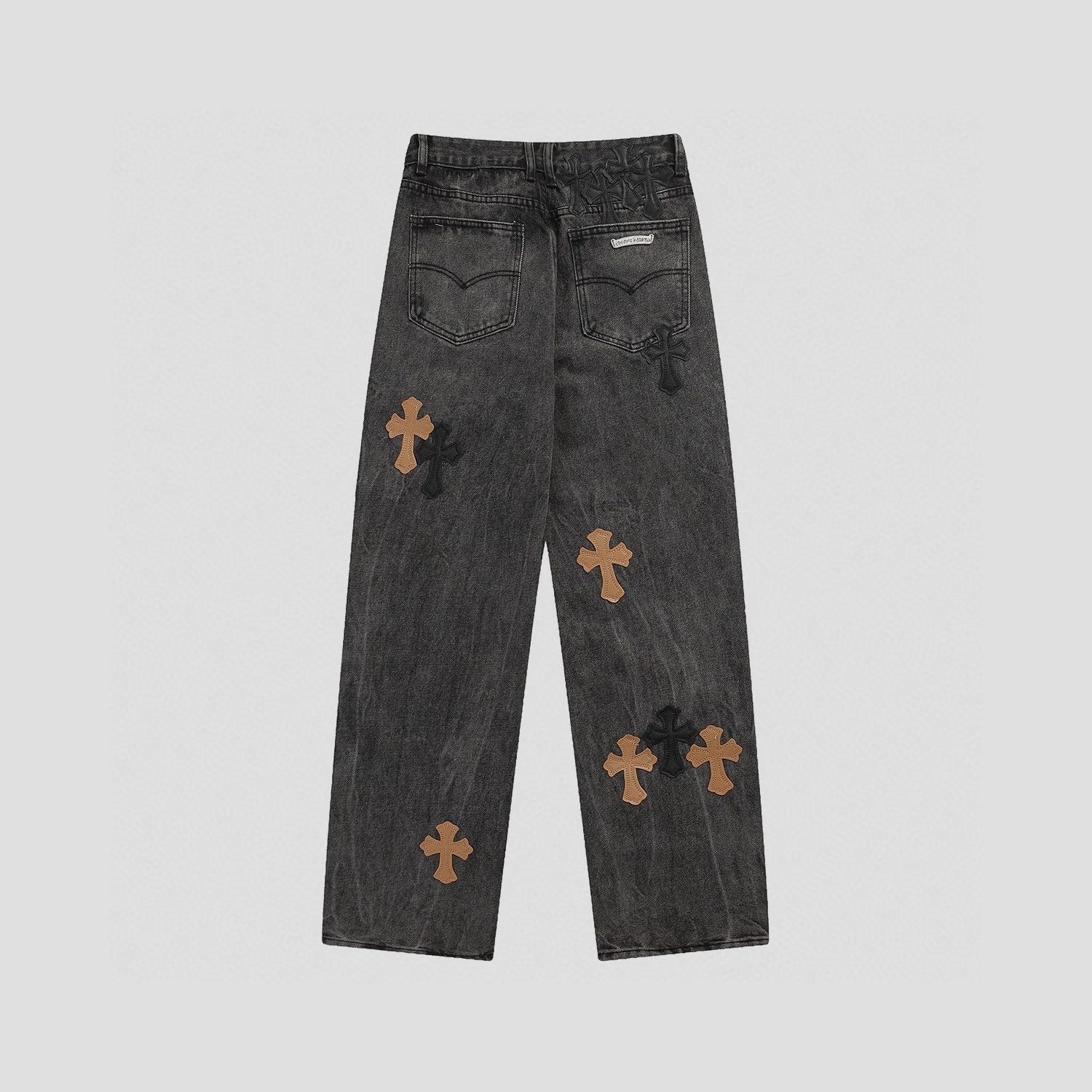 Chrome Hearts Jeans Top Version Jeans Cross Leather Tag Version Worn Jeans Casual Men and Women Slightly Loose All-Matching Contraction Trouser