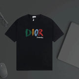 Dior T-shirt Colorful Hand-Painted Letter Print on Chest logo round Neck Short Sleeve25ss New pure cotton T Unisex T-Shirt OS Drop Shoulder Loose Fit Base Shirt Top T-Shirt Short Sleeve
