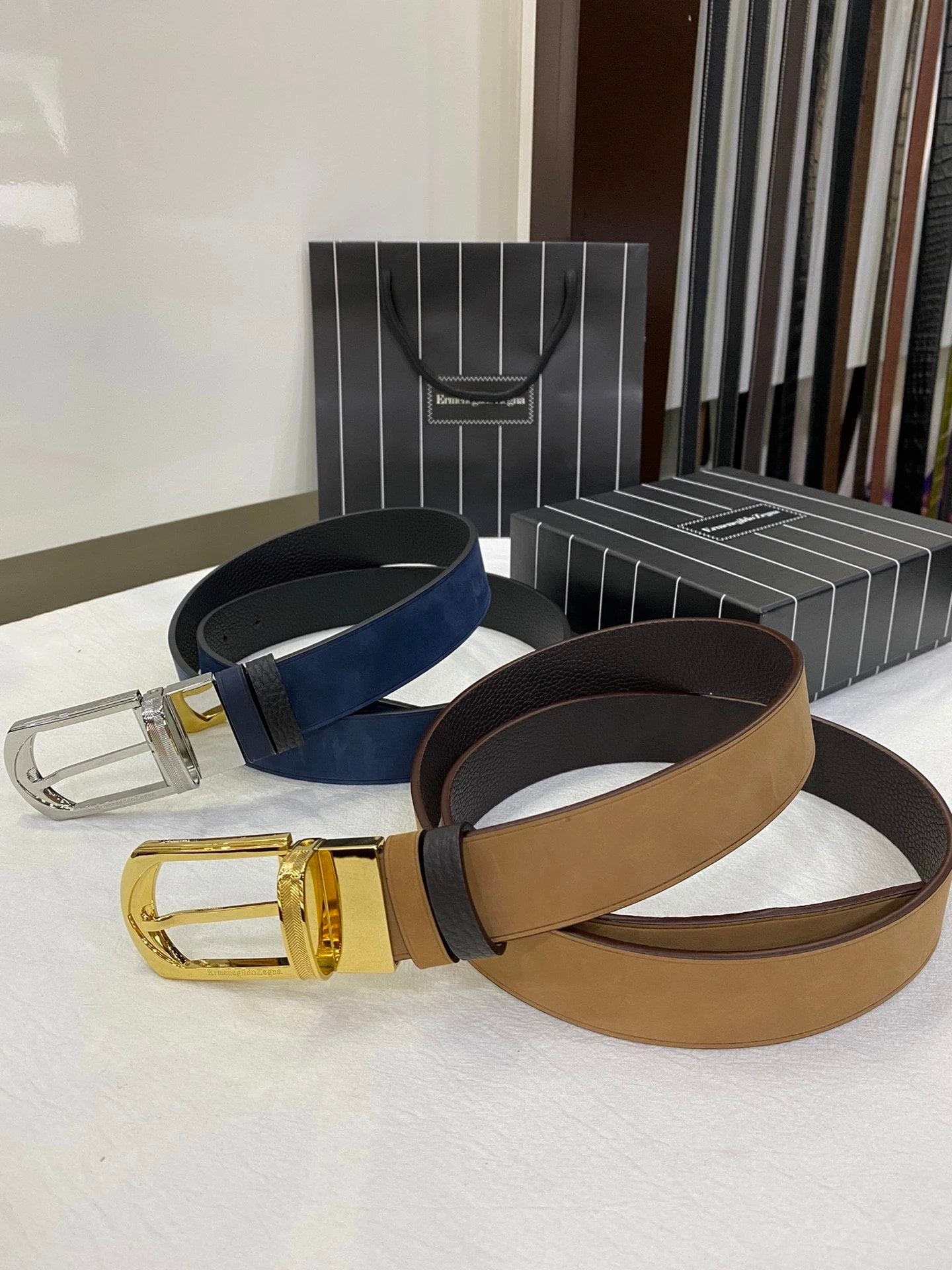 Zegna Belt Top version Original Imported Calf Leather Belt for Business Men Pant Belt3.5CM Belt Double-Sided Dual-Use Men's Needle Belt Suitable for Men's Business Double-Sided Cowhide Classic Belt Gift Box Packaging Ferragamo Montblanc Kuqi