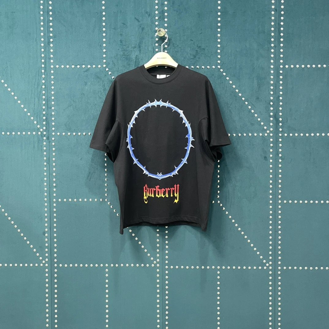 Burberry T-shirt Thorn Circle Print on the Chest logo round Neck Short Sleeve25ss New Pure Cotton Unisex Style T T-shirt OS Loose Fit Base Shirt Half Sleeve T-Shirt Top Half Sleeve
