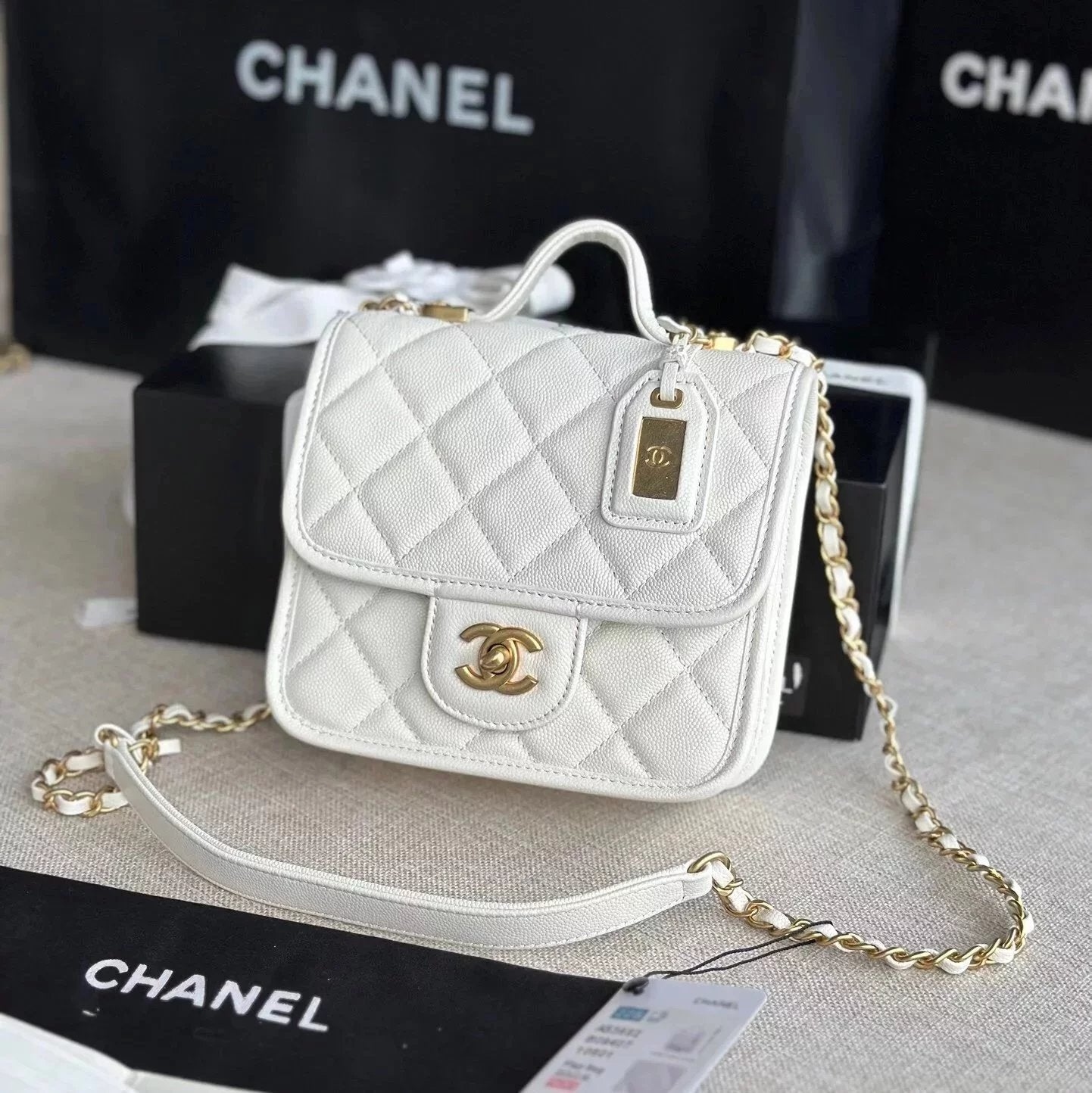 Chanel Women's Bag Top version 【Original Leather New High Version】Home New2022Autumn and Winter Lychee Pattern Cowhide Messenger Bag Square Bag Flap Bag Messenger Bag Home New Small Waste Bag Women's Messenger Bag Flap Bag