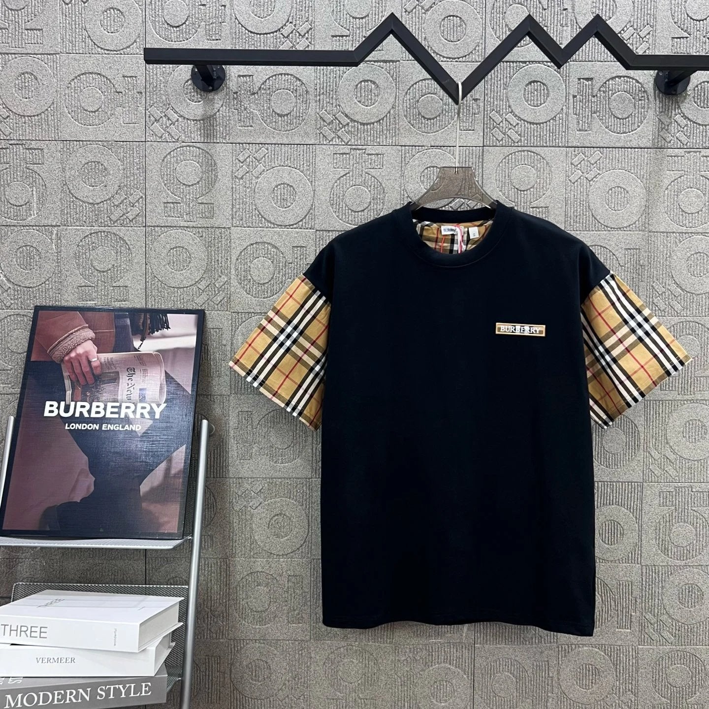 Burberry T-shirt Chest Plaid Patchwork Letter Embroidery logo round Neck Short Sleeve25ss New Pure Cotton Unisex Style T T-shirt OS Loose Fit Base Shirt Top Half Sleeve T-Shirt