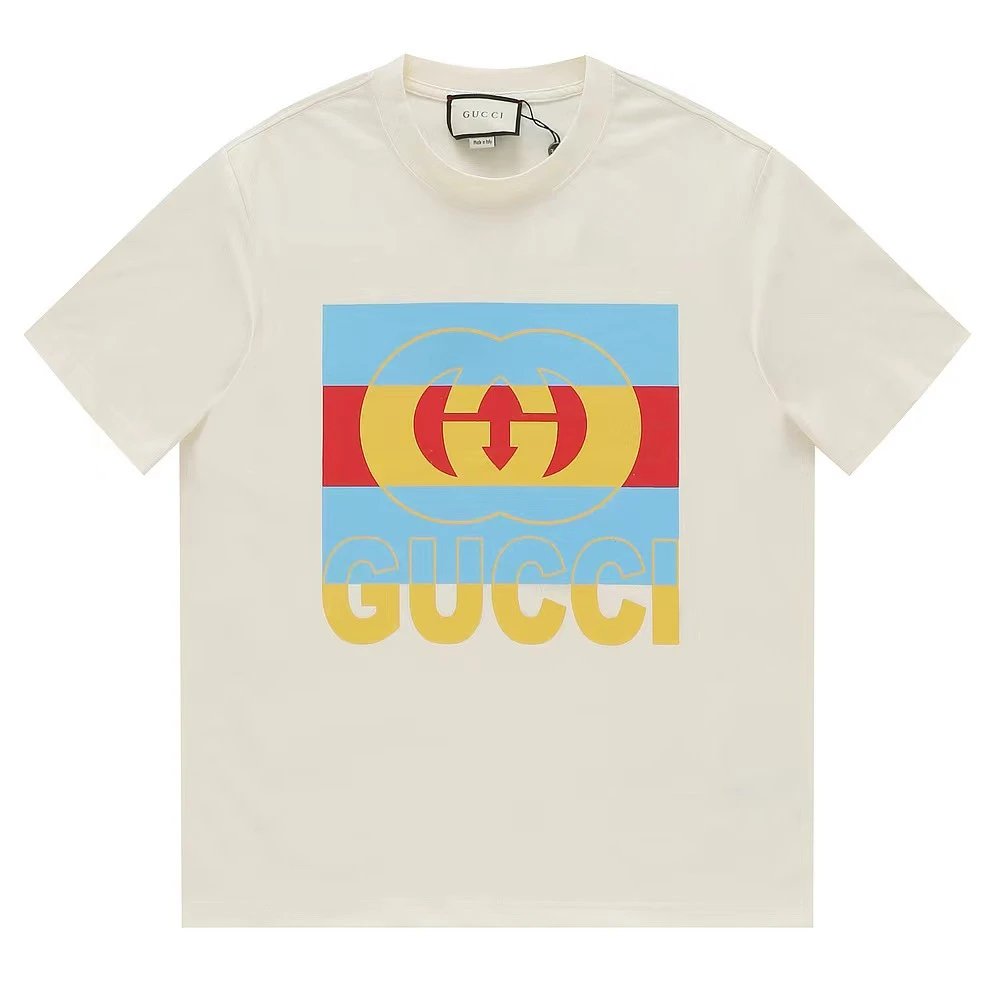 Gucci T-shirt Striped Chest Double G Letter Printing logo round Neck Short Sleeve25ss New Pure Cotton Unisex Style T Casual T-Shirt Base Layer Shirt OS Loose Fit Half Sleeve Top Plus Size