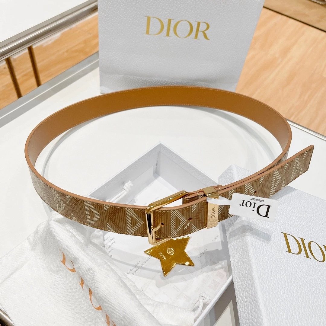 Dior Belt Top version Original Single Original Single Men and Women Universal Belt Width3.5cm Counter Full Set of Packaging Original Leather Material Classic Presbyopic Full Printed Canvas Full Stand Leather Lychee Pattern Bottom Pin Buckle Letter Buckle