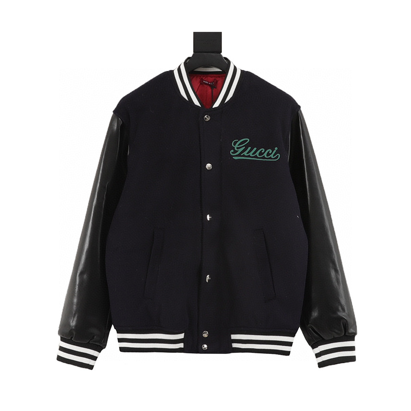 Gucci Jackets Cursive Script Letter Sticker Buppee Sleeve Stitching Thin Cotton Woolen Baseball Uniform Jacket for Men and Women