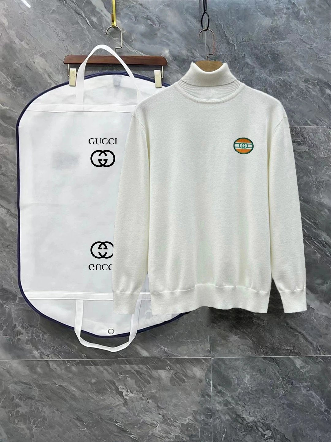 Gucci Sweater Green Ribbon logo Turtleneck Sweater Coat Unisex Outerwear Long Sleeve Soft Lazy Style OS Loose fit