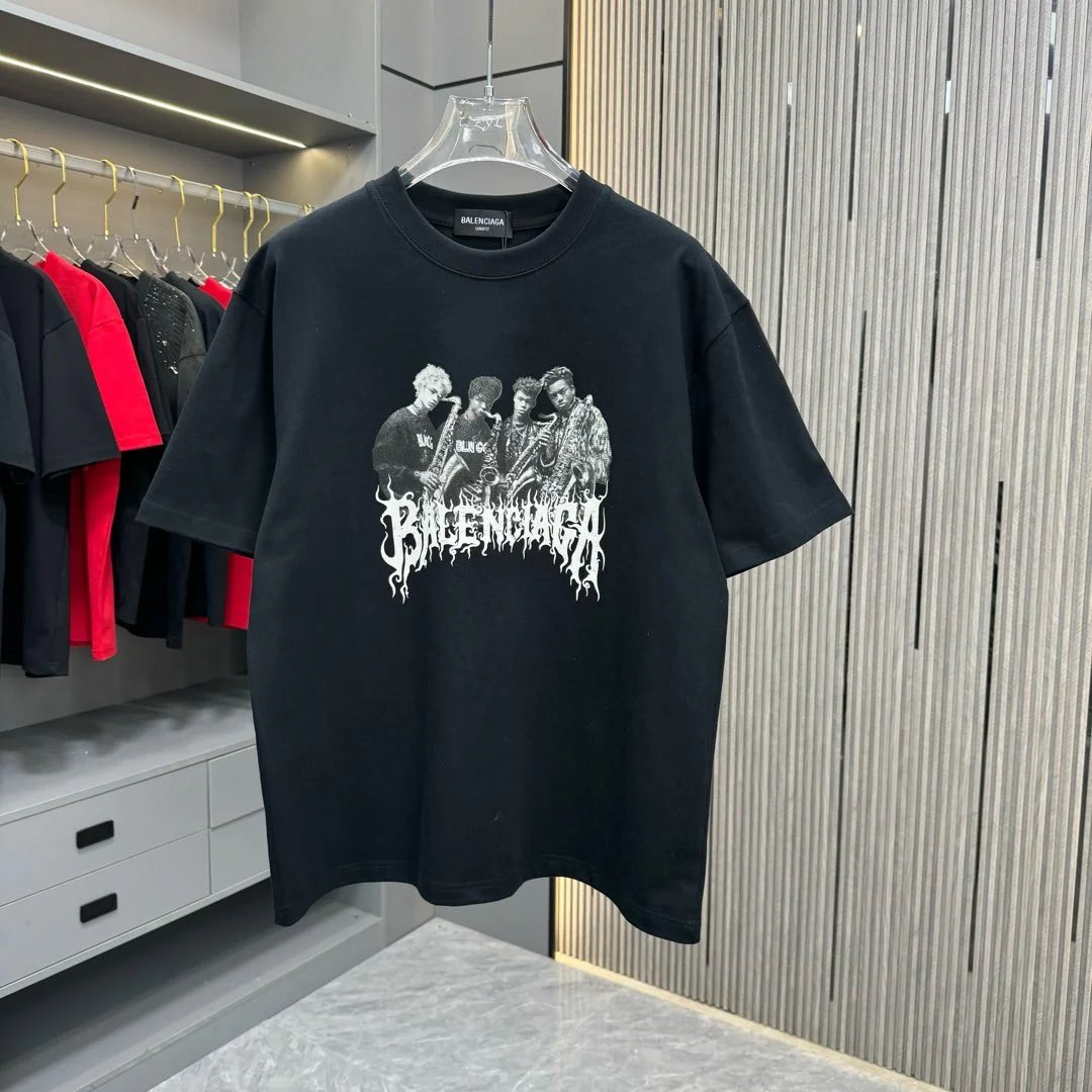 Balenciaga T-shirt Classic Logo on the Chest logo Printed round Neck Short Sleeve25ss New Pure Cotton Unisex Style T Casual T-Shirt Base Layer Shirt OS Loose Fit Half Sleeve Top Plus Size