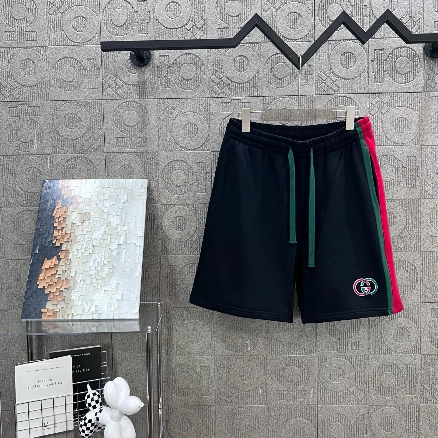 Gucci Shorts Straight Color Block Classic Double Glogo Five-point Shorts25ss New Drawstring Casual Summer Pants5Two-in-One Casual Sweatpants for Men and Women, Pure Cotton Joggers