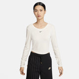 Nike Women's New Bottoming Shirt Tight round Neck Low Back Fine Rib Leisure Sports Long Sleeve T T-shirt FN3662