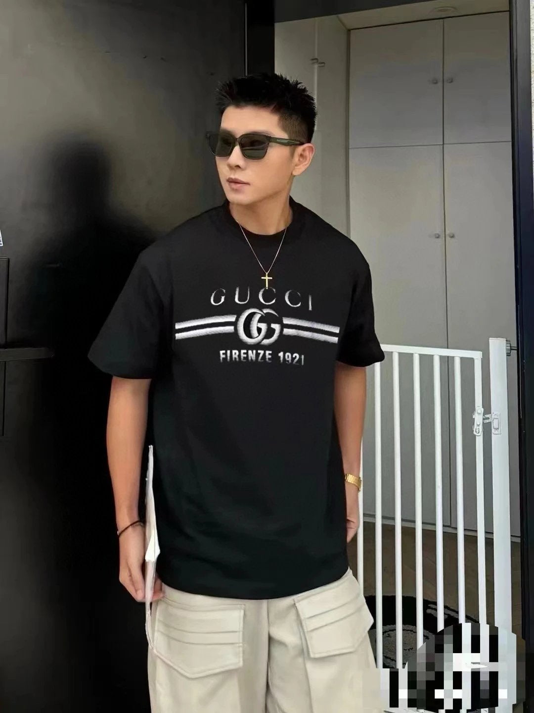 Gucci T-shirt Chest Shadow Letter Print logo round Neck Short Sleeve25ss New Pure Cotton Unisex Style T Casual T-Shirt Base Layer Shirt OS Loose Fit Half Sleeve Top Plus Size
