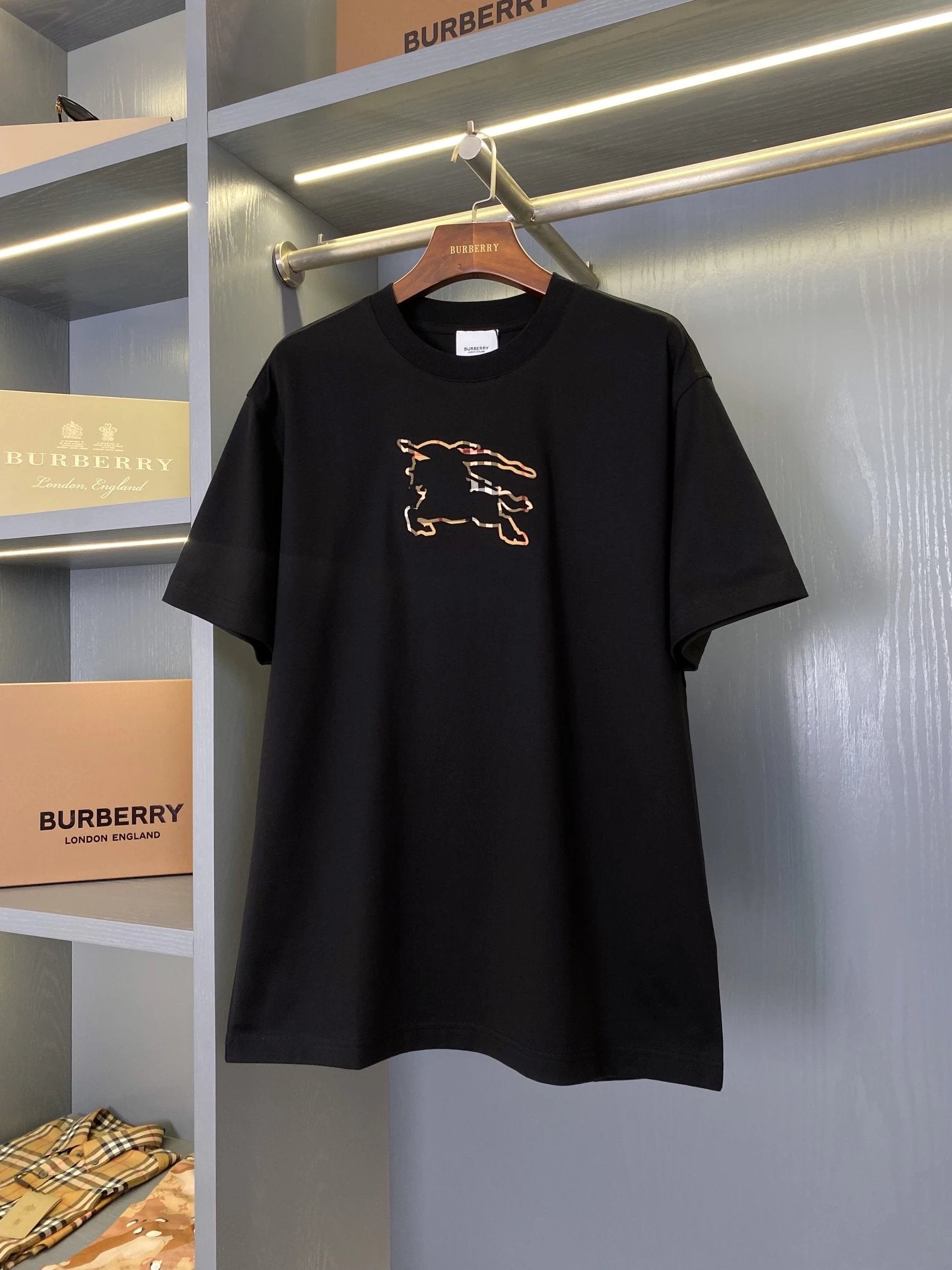 Burberry T-shirt Plaid Equestrian Knight Emblem logo round Neck Short Sleeve25ss New Pure Cotton Unisex Style T T-shirt OS Loose Fit Base Shirt Top Half Sleeve T-Shirt