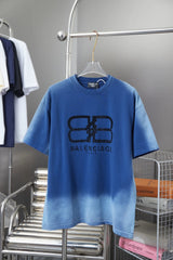Balenciaga T-shirt 25SS Early Spring New Flocked Letter Crew Neck Short Sleeve Pure Cotton Unisex T T-shirt OS Loose Fit Base Shirt Summer Casual Simple T-Shirt