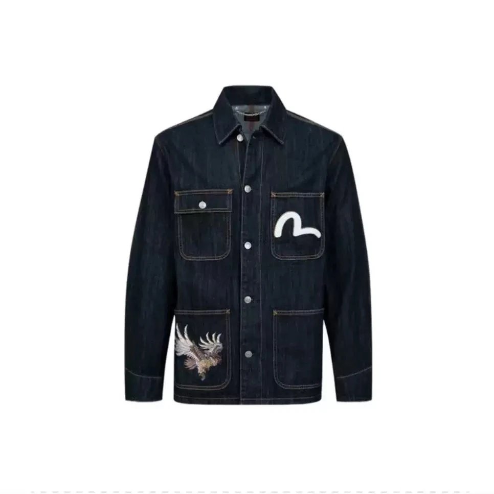 Evisu Hoodie Top Version Eagle and Warrior Letter Embroidery Denim Jacket Casual Men and Women Loose Long Sleeve Denim Clothing Fashion