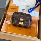 Louis Vuitton LV Women's Bag Top version 【Super Original Leather】Micrometis Mini Messenger Bag Presbyopic Leather Patchwork Mini Chain Small Mailman Bag Shoulder Messenger Bag M81267M81389M81390