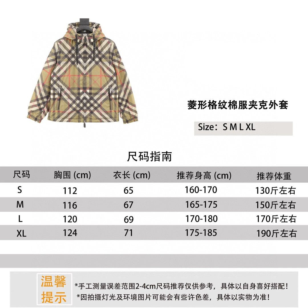 Burberry Jackets 24Fw Diamond Plaid Cotton Jacket Coat for Men and Women