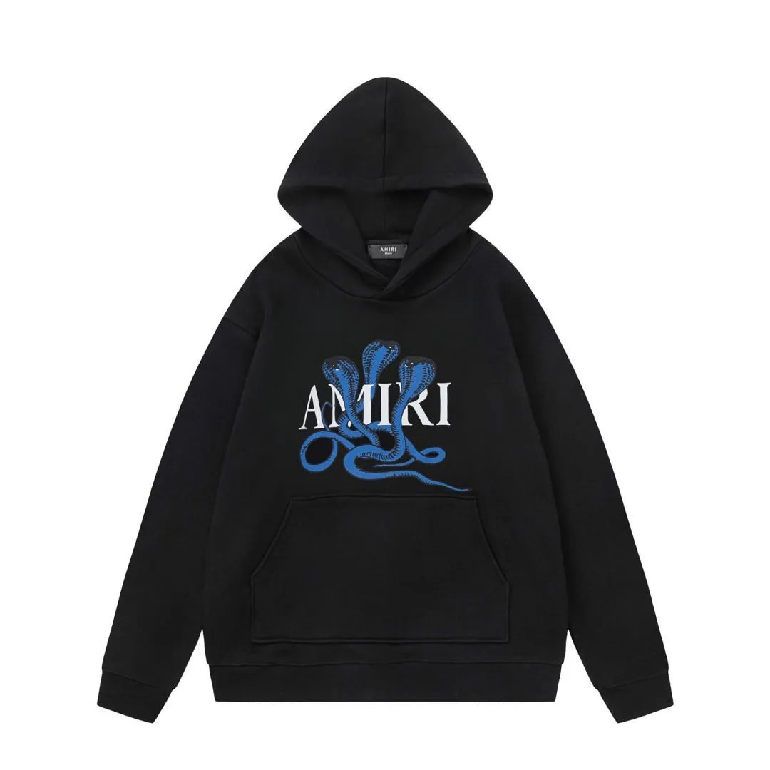 Amiri Hoodie 2024Autumn and Winter New Cobra Letter Pattern Hooded Sweater for Men and Women