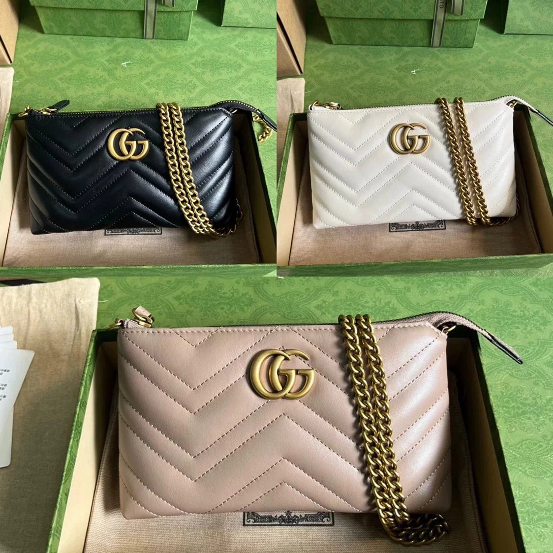 Gucci Women's Bag Top version 【**Original Factory】23New Marmont Series woc Chain Bag Card Bag Coin Purse Mobile Phone Bag Messenger Bag Shoulder Bag Summer Small Bag Ma Meng Bag443447