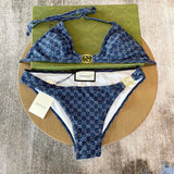 Gucci Swimsuit Full Print Jacquard Bikini Two-Piece Swimsuit Sexy Small Chest Gathered Beach Pool Backless White Women's Swimwear Vacation Hot Spring
