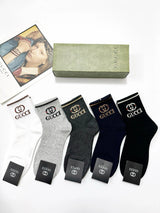 Gucci Sock 【a Box5Double】Classic Pair G Letters logo Breathable and stylish pure cotton25ss New Short Cotton Socks Spring Summer Autumn Thin Business Deodorant Sweat-Absorbing Sports Casual Versatile