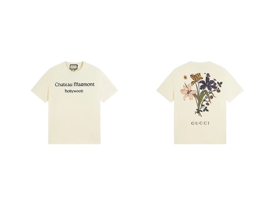 Gucci T-shirt Back Floral Print logo round Neck Short Sleeve25ss New pure cotton T Unisex T-Shirt OS Loose Fit Base Shirt Top Half Sleeve T-Shirt