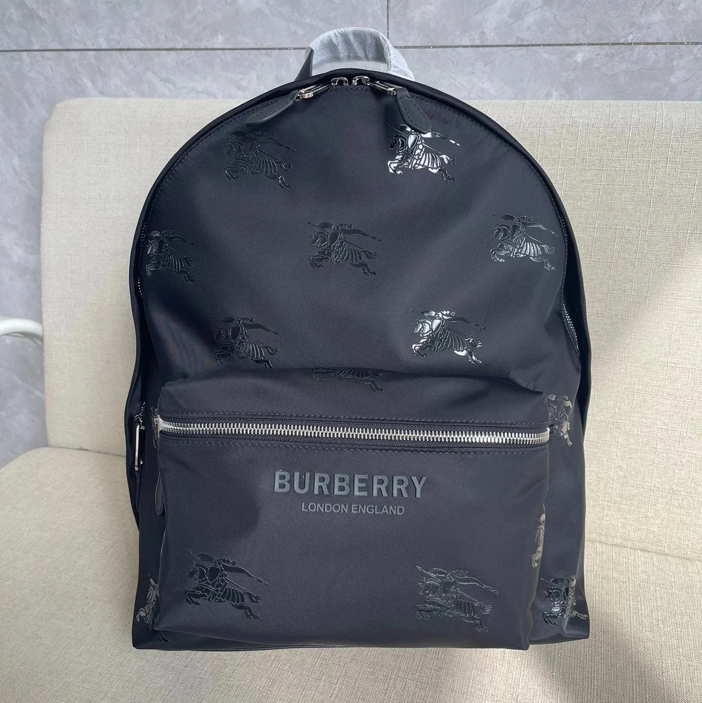 Burberry backpack Top version 【High Quality】Black and White War Horse Backpack New Men's Backpack Casual Backpack Men's and Women's Bags New War Horse Pattern Nylon Cloth Backpack