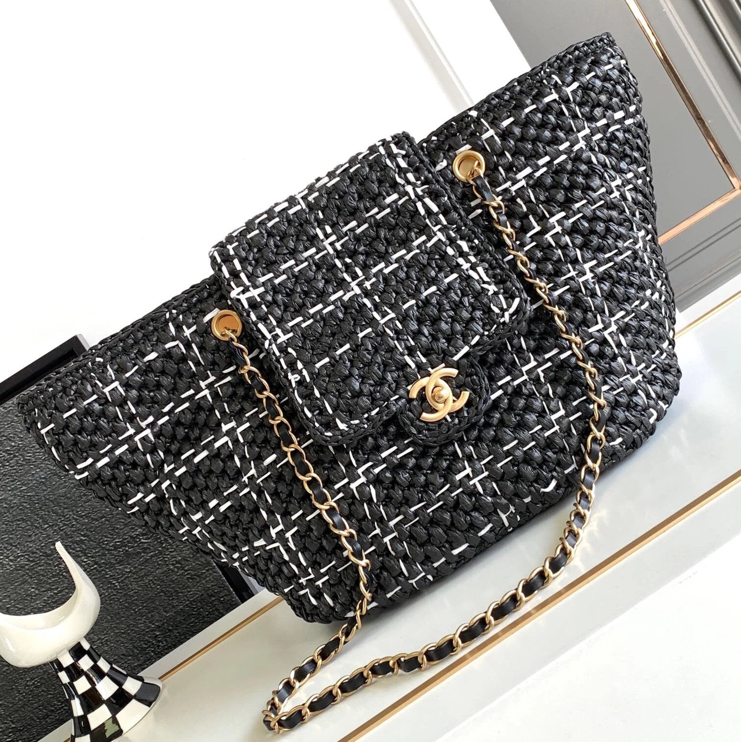 Chanel Women's Bag Top version 【Original Leather】23S New Raffia Woven Beach Bag Vegetable Basket Bag Woven Bag Straw Bag Woven Tote Bag Backpack Women's Bag Men's Bag