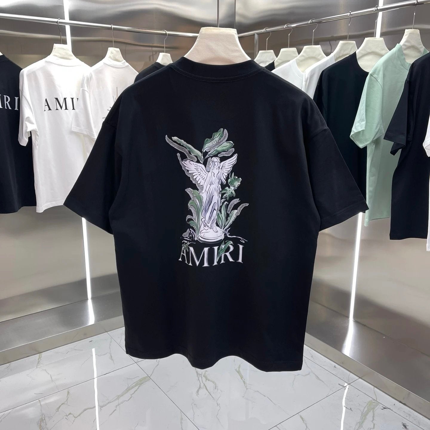 Amiri T-shirt Back Angel Pattern Print logo round Neck Short Sleeve25ss New Pure Cotton Unisex Style T T-shirt OS Loose Fit Base Shirt Top Half Sleeve T-Shirt