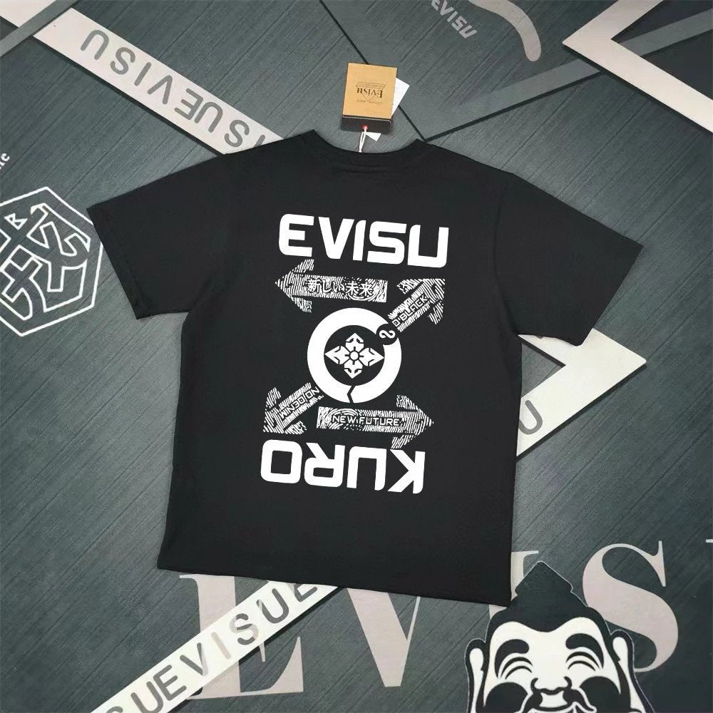 Evisu T-shirt Top Version Counter Same Style Cotton Short Sleeve T T-shirt Men's and Women's Loose Summer Base Casual Half Sleeve