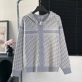 Dior Sweater Full Jacquard Print LOGO Zippered Hooded Sweater25ss Spring New Thickened Long Sleeve Pullover Unisex OS Loose Fit Top Versatile Casual Jacket