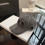 Chanel Hat Ripped Five-Pointed Star Rose Pink Baseball Hat，Ponytail Special，Women's Retro Retro Retro All-Match Face-Looking Small Wash Denim Peaked Cap