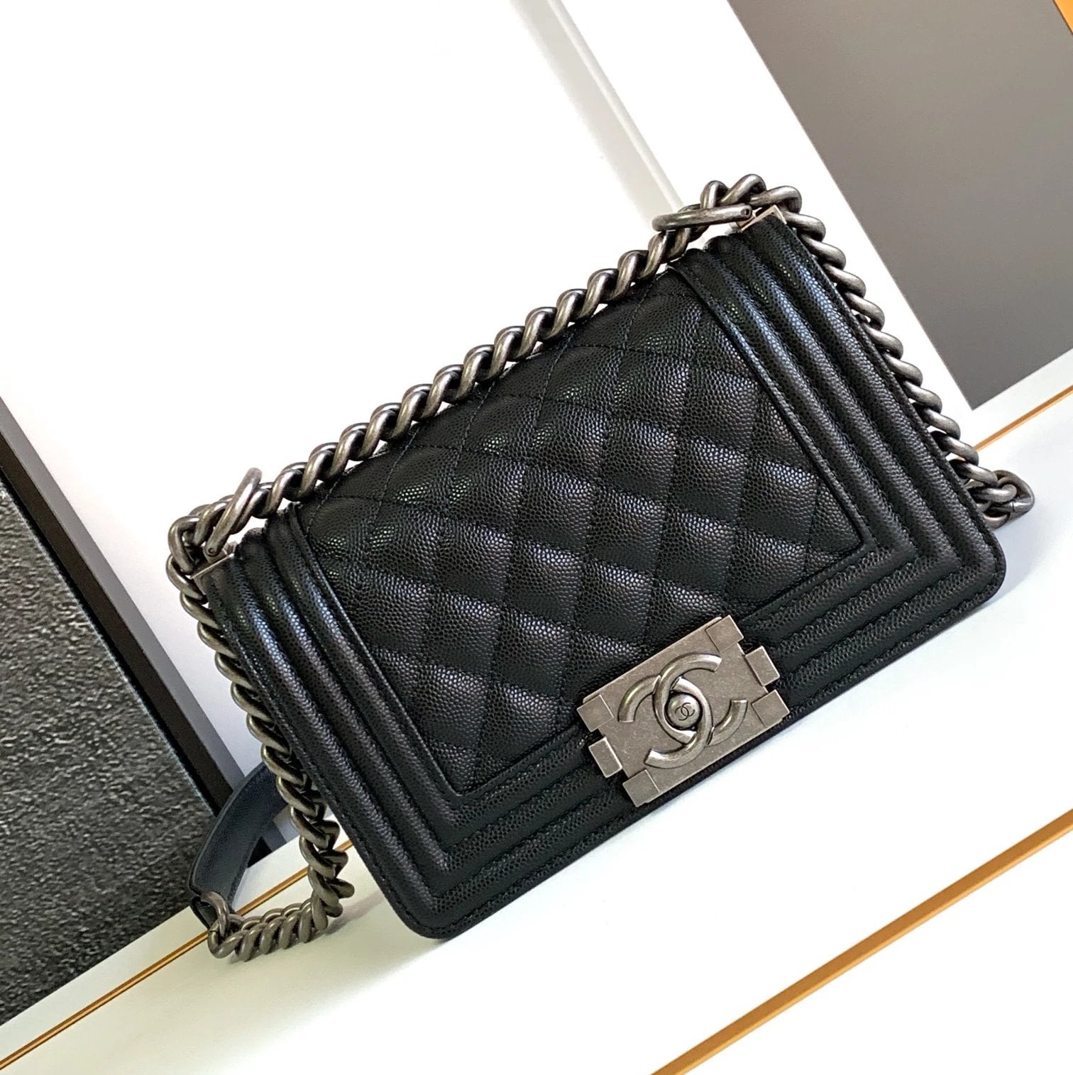 Chanel Women's Bag Top version 【Ceiling Grade High-End Version Original Leather】Classic Style Leboy Flap Bag Original Caviar Cowhide Original Sheepskin Leboy Black Gold Black Silver Ball Pattern Cattle Leather Bag Chain Bag Messenger Bag Shoulder Bag Wome