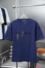 Chrome Hearts T-shirt Early Spring New Style Horseshoe Flocking Print Rhinestone Round Neck Short Sleeve Pure Cotton Unisex T T-shirt OS Loose Fit Base Shirt Short Sleeve Top T-Shirt