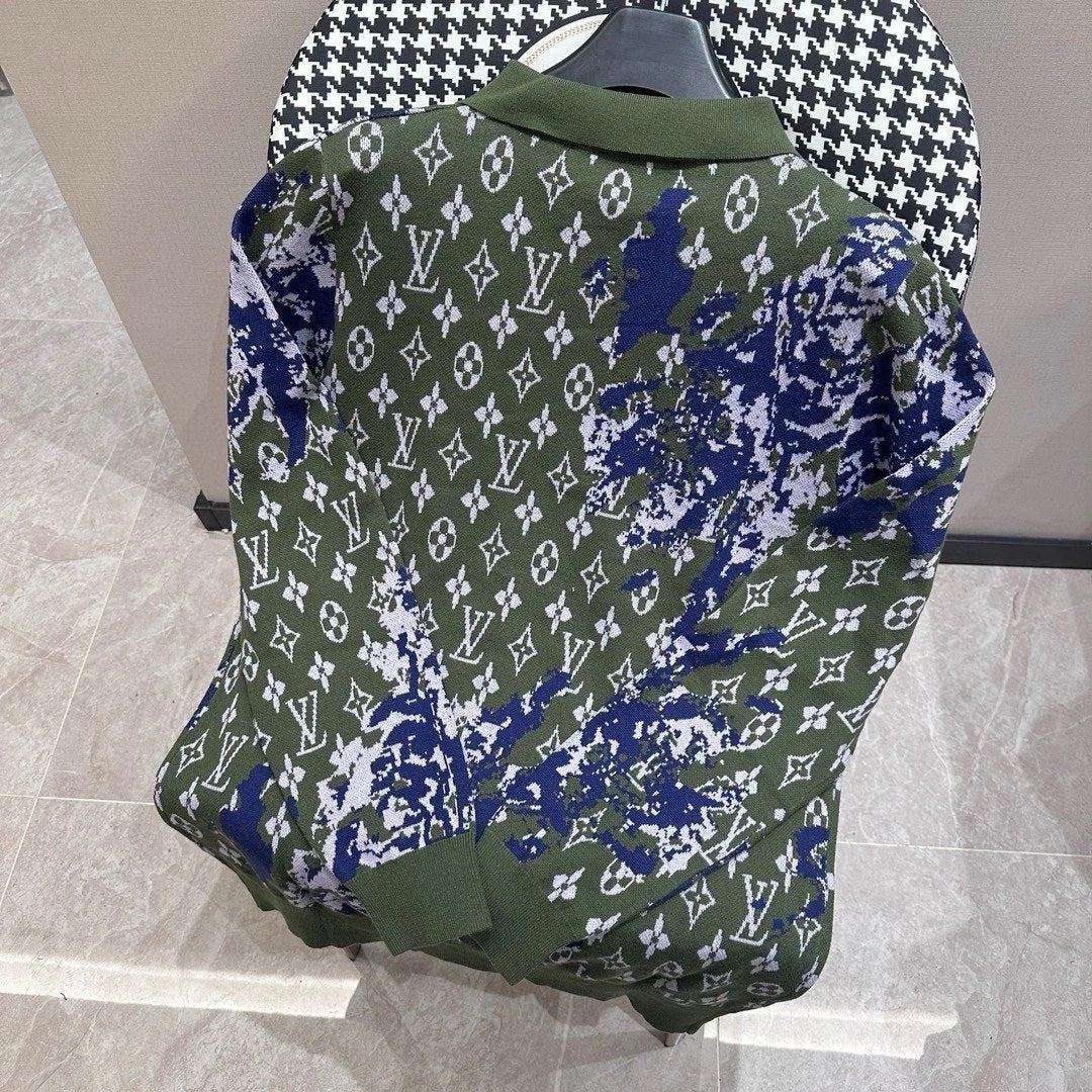 Louis Vuitton LV Sweater Irregular Blue Embroidery on Chest and Back LOGO Letter Pullover Long Sleeve Polo Knitted Sweater for Men and Women, Couple Style